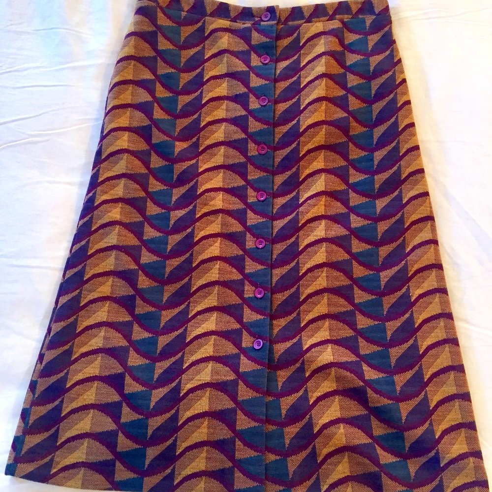 1960s CACHAREL geometric pattern A-line skirt 30-31 inch waist. Made in France